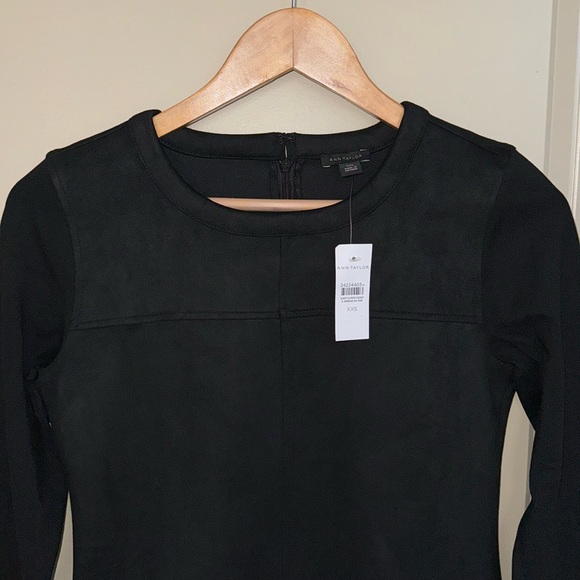 NWT Ann Taylor Faux Suede Mixed Media Long Sleeve Black Top Size XXS - Picture 5 of 10